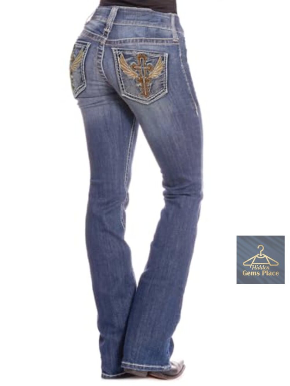 Women's Stretch Bootcut Jeans with Pocket, BBL Lifting Effect, Cowgirl Western